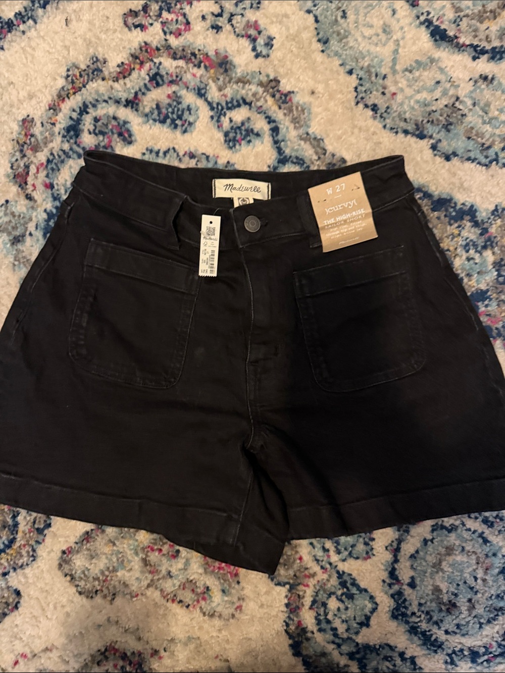 NWT Madewell Black High-Waist Utility Curvy Shorts with Front Pockets- size 27 - Picture 3 of 4